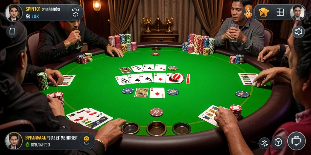 Tampilan gameplay Poker di SPIN101 yang seru dan interaktif.